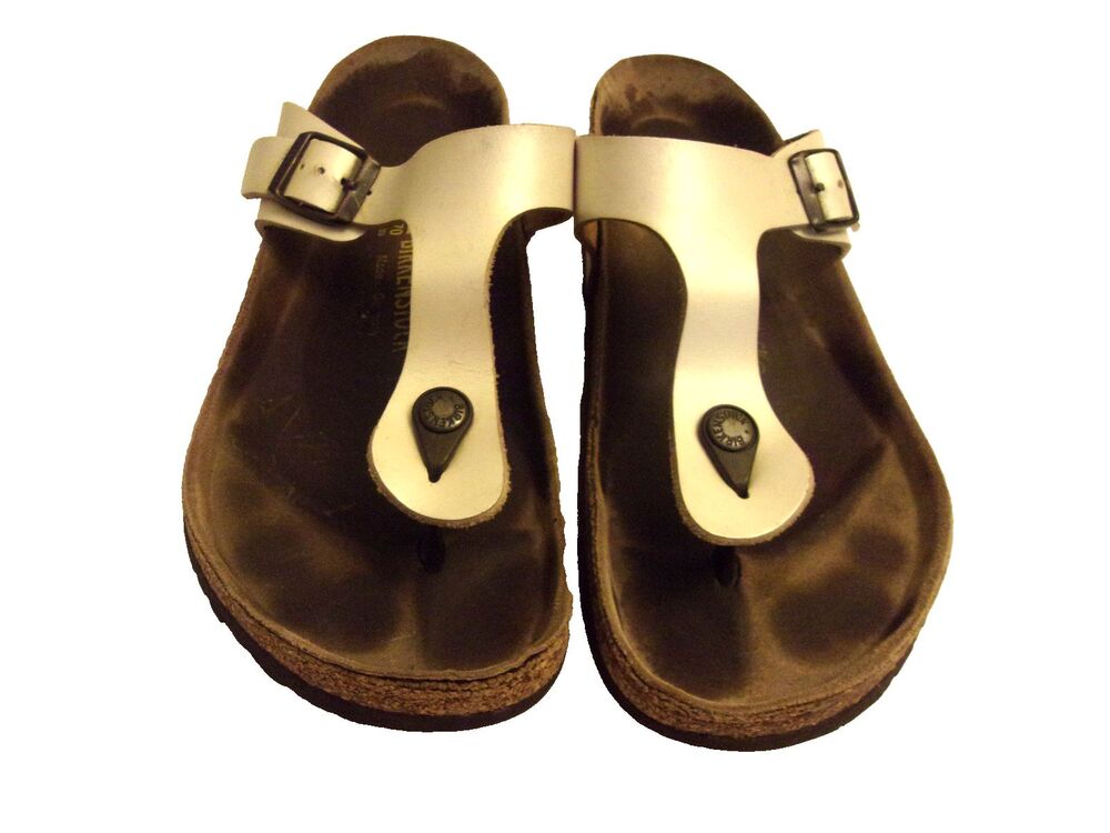Birkenstock Sandals White Leather Sz. 42 11 11.5 Thong Buckle Germany Women